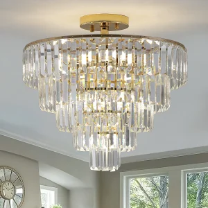Crystal 5-Tier Round Semi Flush Mount Chandelier Light Fixture