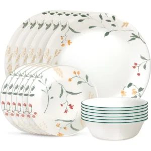 Vitrelle 18 Piece Glass Plates and Bowls Dinnerware Sets
