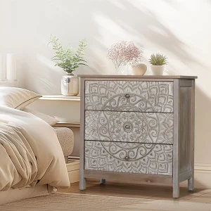 Farmhouse Medallion 3 Drawer Bedroom Living Room Dresser