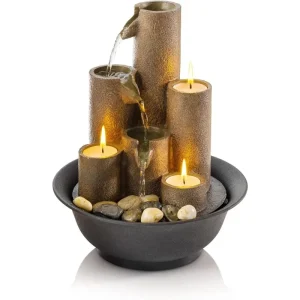 Indoor Tabletop Tiered Water Fountain with 3 Candles