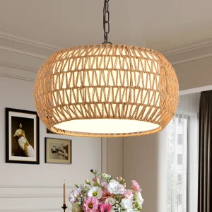Hand-Woven Jute Chandelier Farmhouse Hanging Ceiling Light