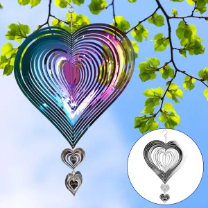 3D Rotatable Multi / Silver Heart-Shaped Wind Spinner