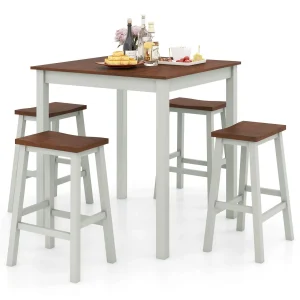 5 PCS Grey and Walnut Dining Table Set w/ 4 Stools