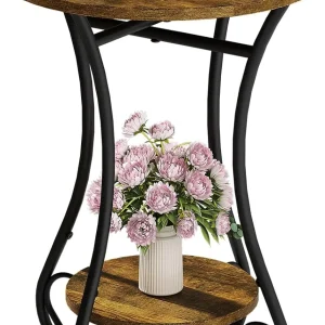Small Round End Table Nightstand Table with Metal Frame
