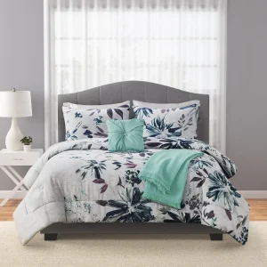 5-Piece Blue Floral Comforter Set, Full/Queen